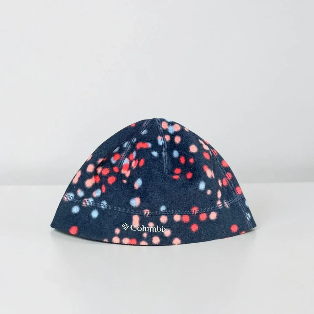 Columbia Youth Agent Heat Beanie Omni-Heat Fleece Hat Navy Pink Dot Size S